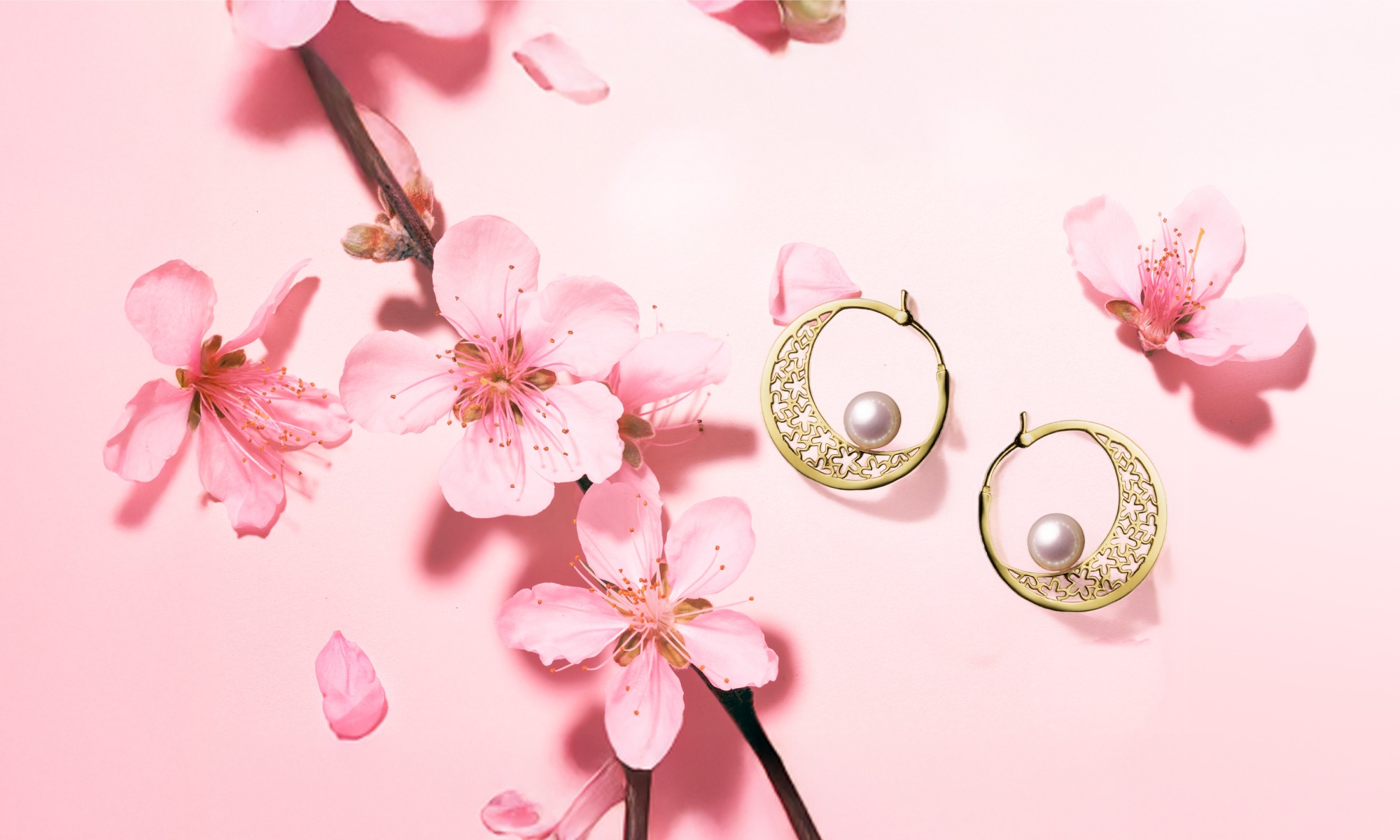 あこや真珠ピアス×桜のイメージ