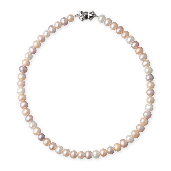 淡水真珠 パールネックレス マルチカラー系(ナチュラル) 7.5-8.0mm A～BB～C セミラウンド～セミポテト バラクラスプ (silver) [n2][人気 ロングセラー]（本真珠 ネックレス）（フォーマル パーティ 入学式）