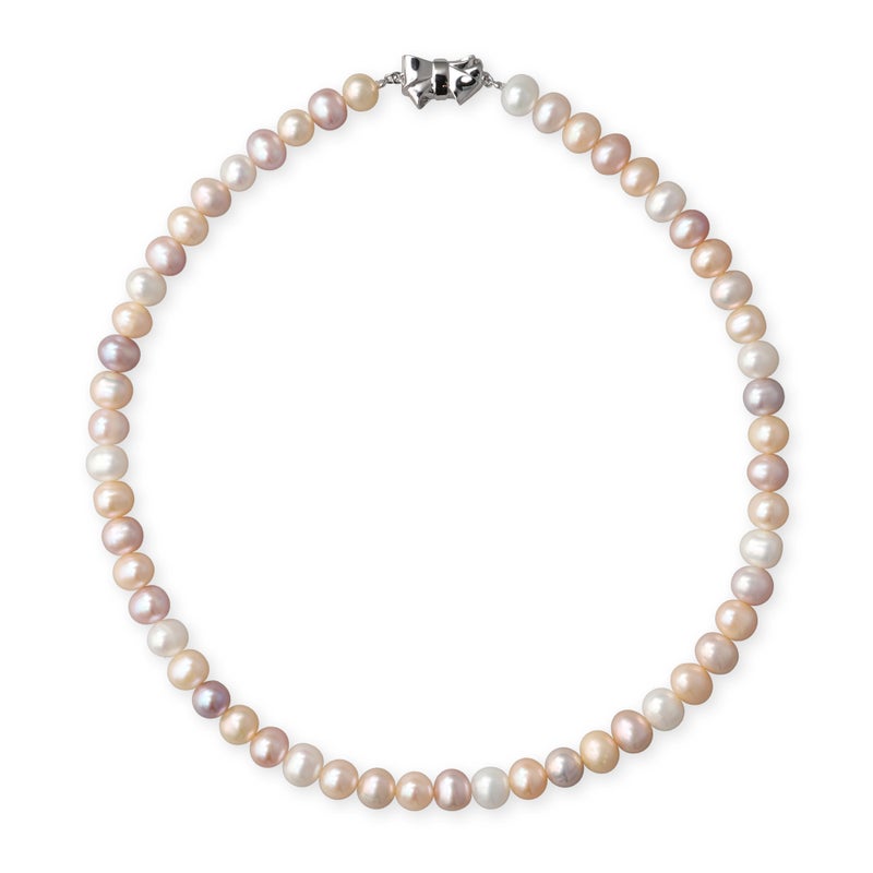 淡水真珠 パールネックレス マルチカラー系(ナチュラル) 7.5-8.0mm A～BB～C セミラウンド～セミポテト バラクラスプ (silver) [n2][人気 ロングセラー]（本真珠 ネックレス）（フォーマル パーティ 入学式）