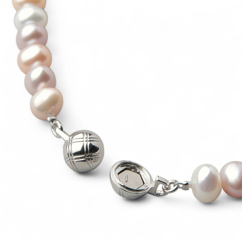 淡水真珠 パールネックレス マルチカラー系(ナチュラル) 7.5-8.0mm A～BB～C セミラウンド～セミポテト バラクラスプ (silver) [n2][人気 ロングセラー]（本真珠 ネックレス）（フォーマル パーティ 入学式）