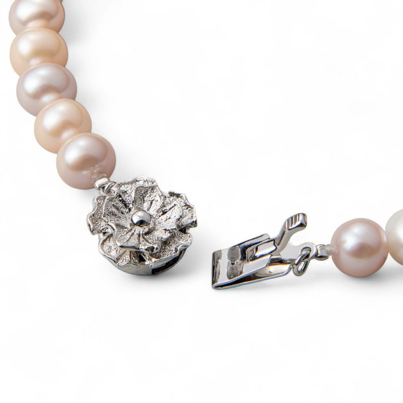 淡水真珠 パールネックレス マルチカラー系(ナチュラル) 7.5-8.0mm A～BB～C セミラウンド～セミポテト バラクラスプ (silver) [n2][人気 ロングセラー]（本真珠 ネックレス）（フォーマル パーティ 入学式）