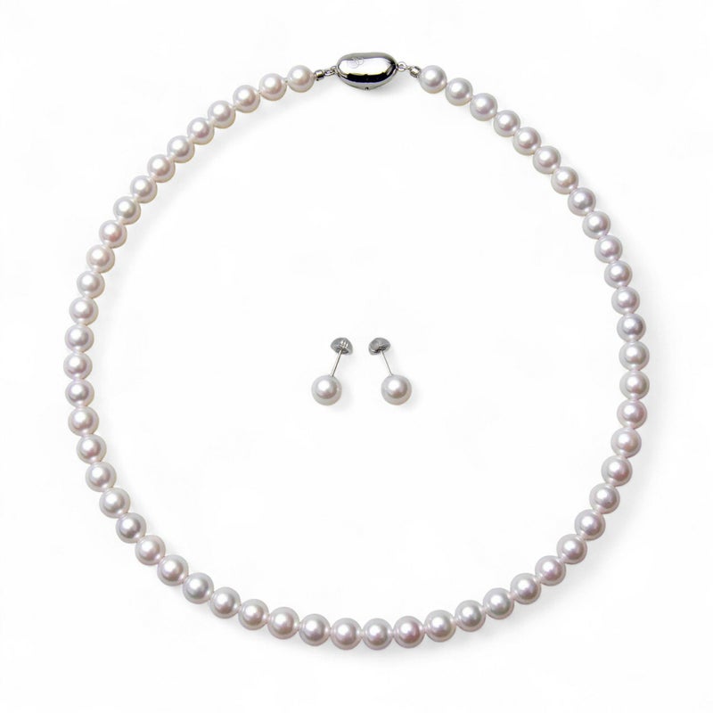 雑誌掲載◇《隣と差がつく》 あこや真珠 パールネックレス＆ピアス 2点セット 7.0-7.5mm  BBB～C  真珠ピアス イヤリング [n2][人気 ロングセラー]（真珠ネックレス パール アコヤ本真珠）（冠婚葬祭 フォーマル 入学式 卒業式 成人式）