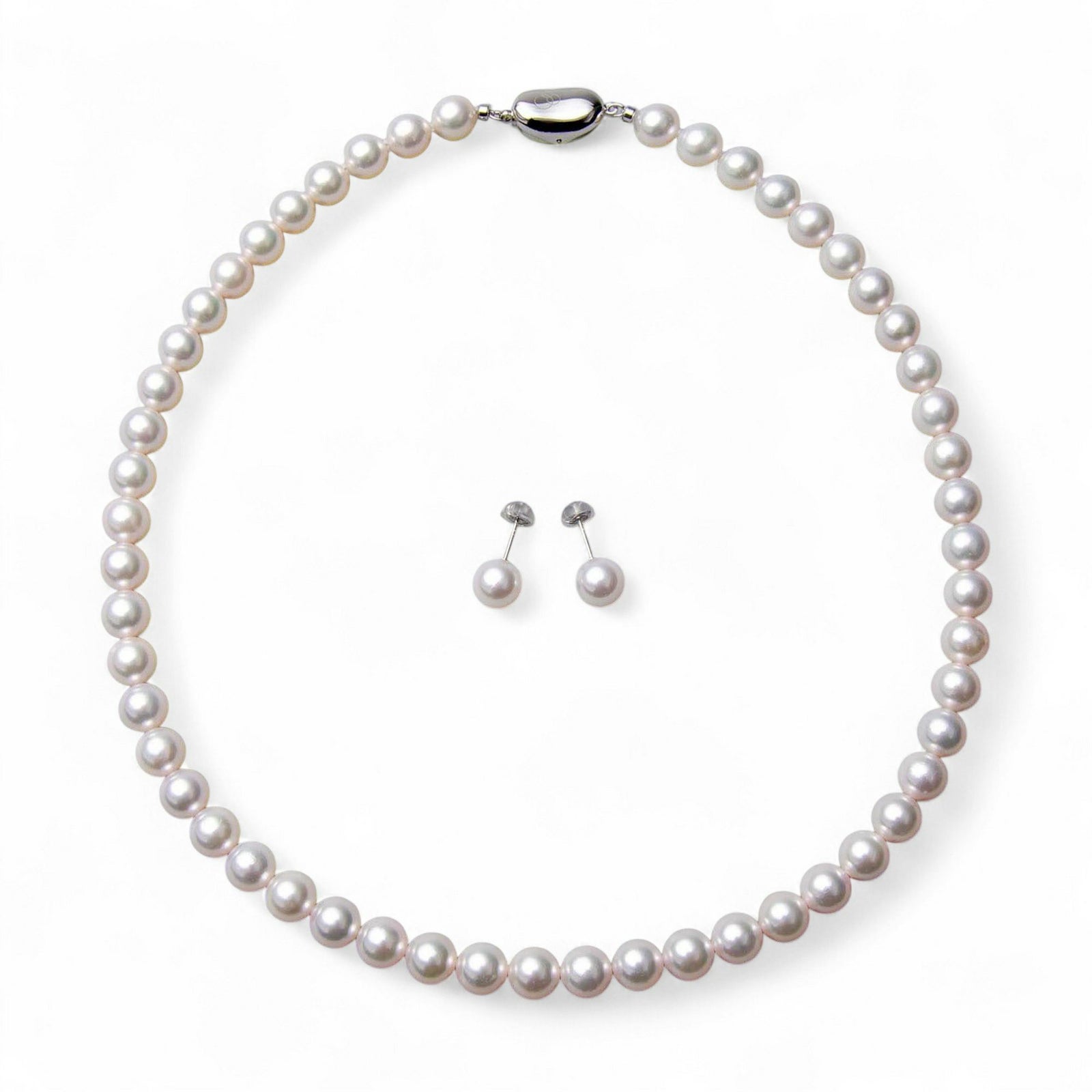 《隣と差がつく》 あこや真珠 パールネックレス＆ピアス 2点セット 7.5-8.0mm BBB～C  真珠ピアス イヤリング [n2][人気 ロングセラー]（真珠ネックレス パール アコヤ本真珠）（冠婚葬祭 フォーマル 入学式 卒業式 成人式）