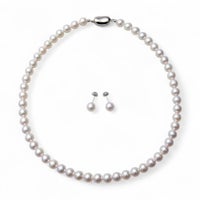 《隣と差がつく》 あこや真珠 パールネックレス＆ピアス 2点セット 7.5-8.0mm BBB～C  真珠ピアス イヤリング [n2][人気 ロングセラー]（真珠ネックレス パール アコヤ本真珠）（冠婚葬祭 フォーマル 入学式 卒業式 成人式）