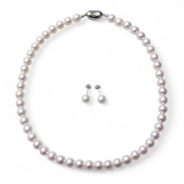 《隣と差がつく》 あこや真珠 パールネックレス＆ピアス 2点セット 8.0-8.5mm A～BBB～C  真珠ピアス イヤリング [n2][人気 ロングセラー]（真珠ネックレス パール アコヤ本真珠）（冠婚葬祭 フォーマル 入学式 卒業式 成人式）