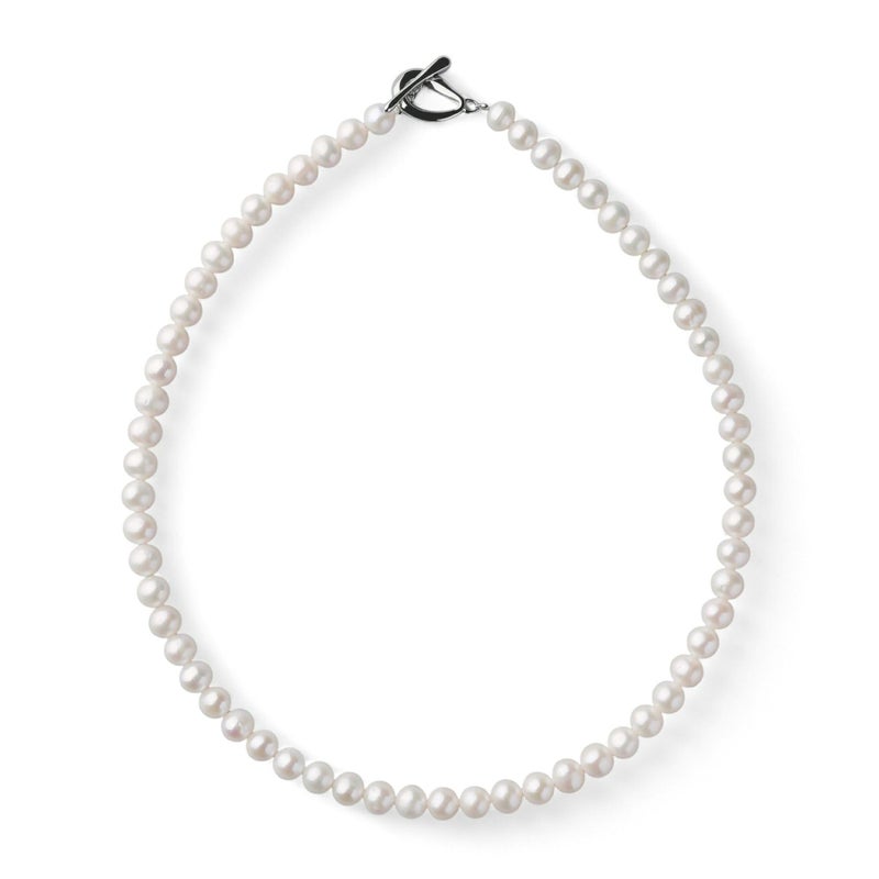淡水真珠 パールネックレス ホワイト系 6.5-7.0mm BC ポテト バラクラスプ(silver) [n2][人気 ロングセラー] （本真珠 ネックレス）（冠婚葬祭 フォーマル 入学式 卒業式）