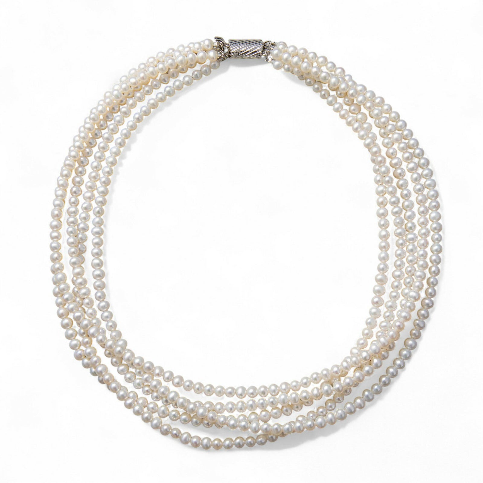 淡水真珠 5連 パールネックレス ホワイト系 4.5-5.0mm A～BB  ポテト 並列デザインクラスプ(silver) [n4]（パーティ フォーマル おしゃれ）（ベビーパール）6月誕生石