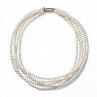 淡水真珠 5連 パールネックレス ホワイト系 4.5-5.0mm A～BB  ポテト 並列デザインクラスプ(silver) [n4]（パーティ フォーマル おしゃれ）（ベビーパール）6月誕生石