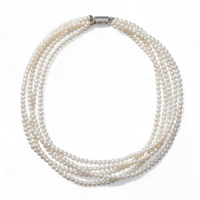 淡水真珠 5連 パールネックレス ホワイト系 4.5-5.0mm A～BB  ポテト 並列デザインクラスプ(silver) [n4]（パーティ フォーマル おしゃれ）（ベビーパール）6月誕生石