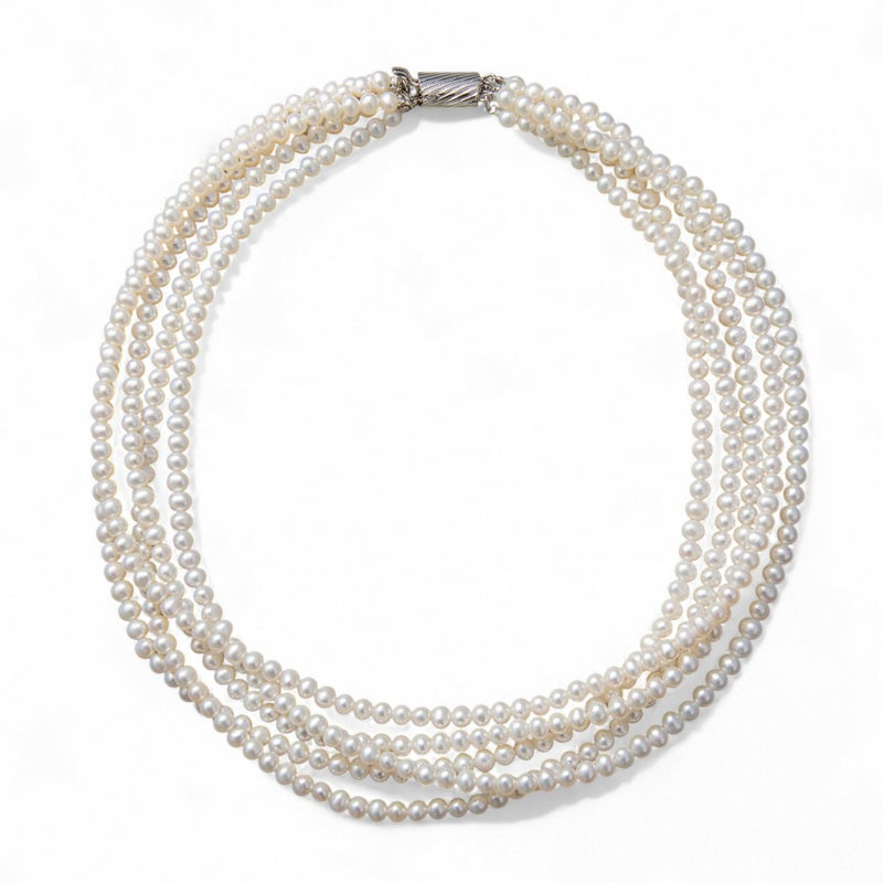 淡水真珠 5連 パールネックレス ホワイト系 4.5-5.0mm A～BB  ポテト 並列デザインクラスプ(silver) [n4]（パーティ フォーマル おしゃれ）（ベビーパール）6月誕生石