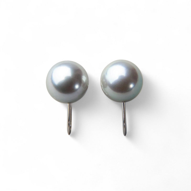 あこや黒真珠 パールイヤリング グレー系 8.0-8.5mm BBB K14WG ホワイトゴールド[n3][53-5051]（真珠 スタッド）（冠婚葬祭 フォーマル）