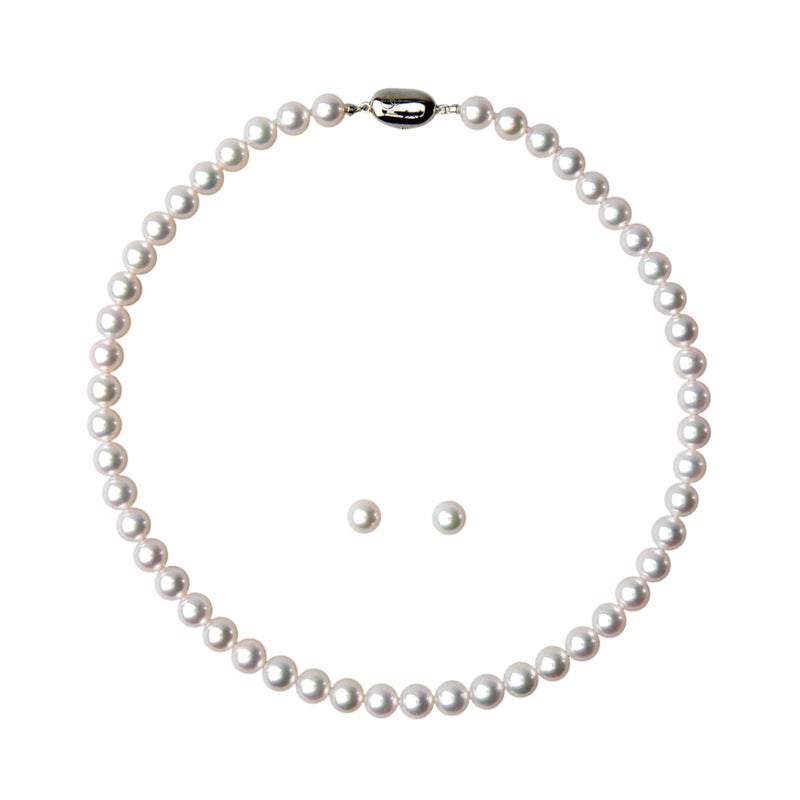 花珠真珠 ネックレス 2点セット 8.0-8.5mm ≪ハイクオリティ花珠≫ 高品質 AAA 花珠鑑別書付  パールネックレス パールピアス イヤリング [n4][80-4334]（真珠ネックレス アコヤ真珠 本真珠）