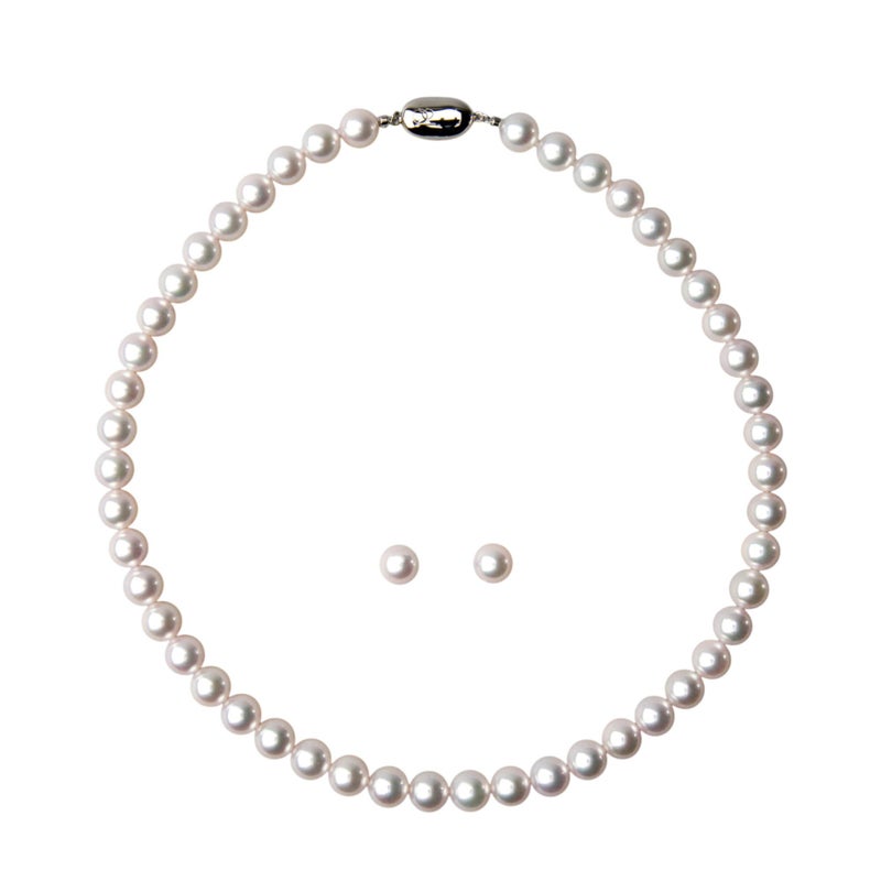 花珠真珠 ネックレス 2点セット 8.5-9.0mm ≪ハイクオリティ花珠≫ 高品質 AAA 花珠鑑別書付 パールネックレス パールピアス イヤリング