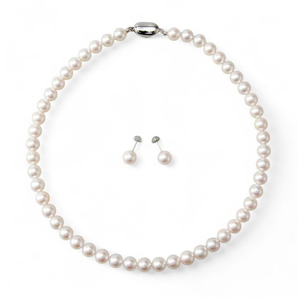 あこや真珠 ネックレス セット(ピアス/イヤリング付き) 8.0-8.5mm　B～CB～CB～C 《冠婚葬祭におすすめ》 本真珠 2点セット[n2][当店人気No.1 ロングセラー]（パールネックレス 真珠ネックレス）（冠婚葬祭 フォーマル 入学式 卒業式 成人式）