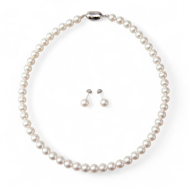 あこや真珠 ネックレス セット(ピアス/イヤリング付き) 7.5-8.0mm　B～CB～CB～C 《冠婚葬祭におすすめ》 本真珠 2点セット[n2][当店人気No.1 ロングセラー]（パールネックレス 真珠ネックレス）（冠婚葬祭 フォーマル 入学式 卒業式 成人式）