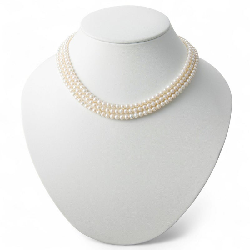 淡水真珠 ロングパールネックレス 120cm(3倍ロング) 4.0-5.0mm A～BB ポテト 引き輪(silver) [n4][11-972][120cm ロング][人気 ロングセラー]（真珠 ネックレス ベビーパール）（普段使い 大人カジュアル）