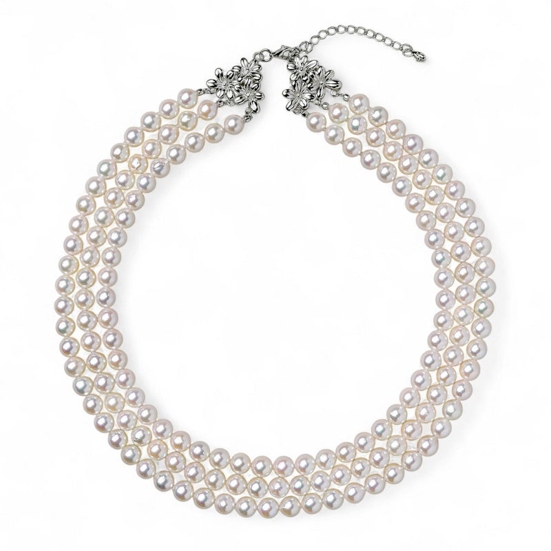 あこや真珠 3連ネックレス7.5-8.0mm