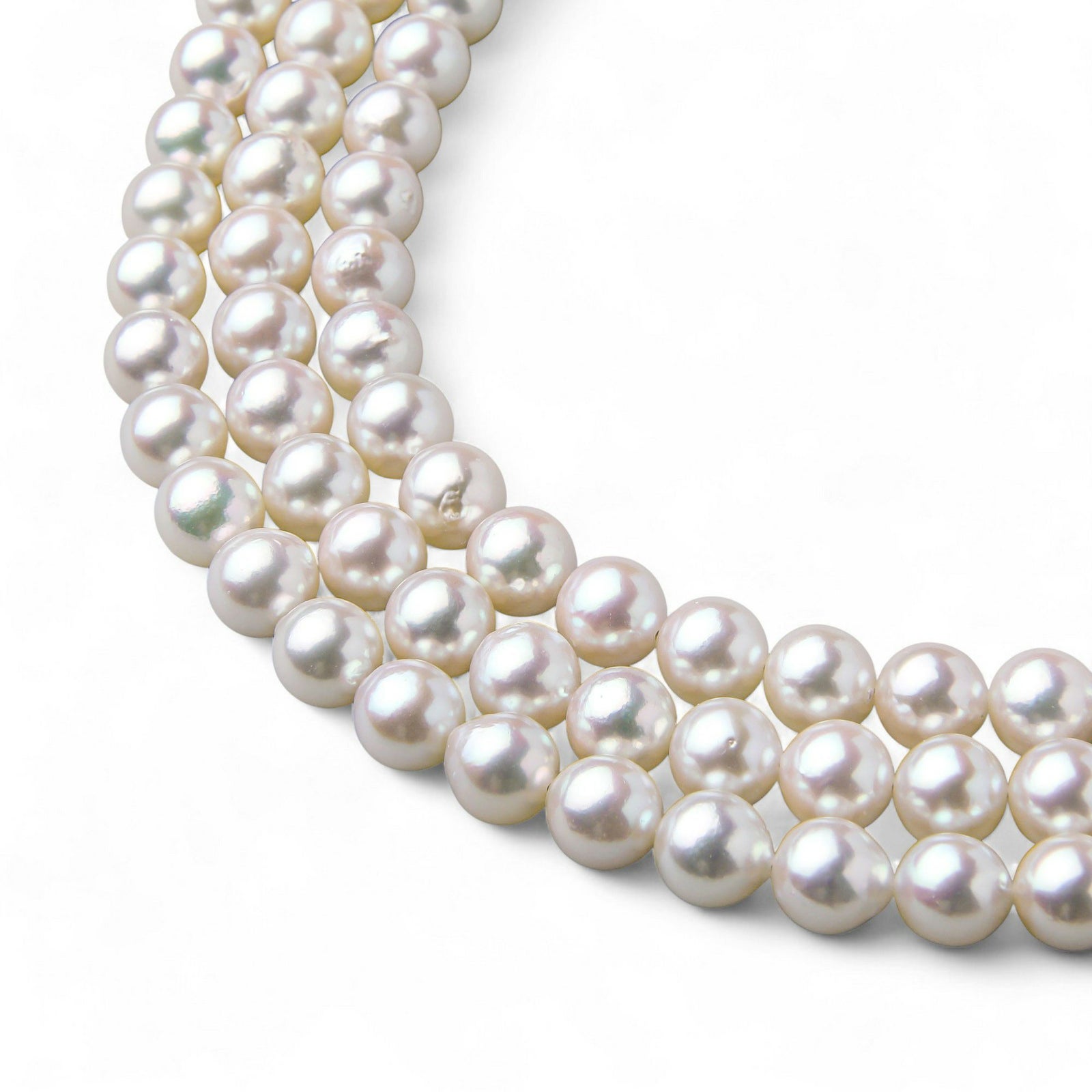 あこや真珠 3連ネックレス7.5-8.0mm