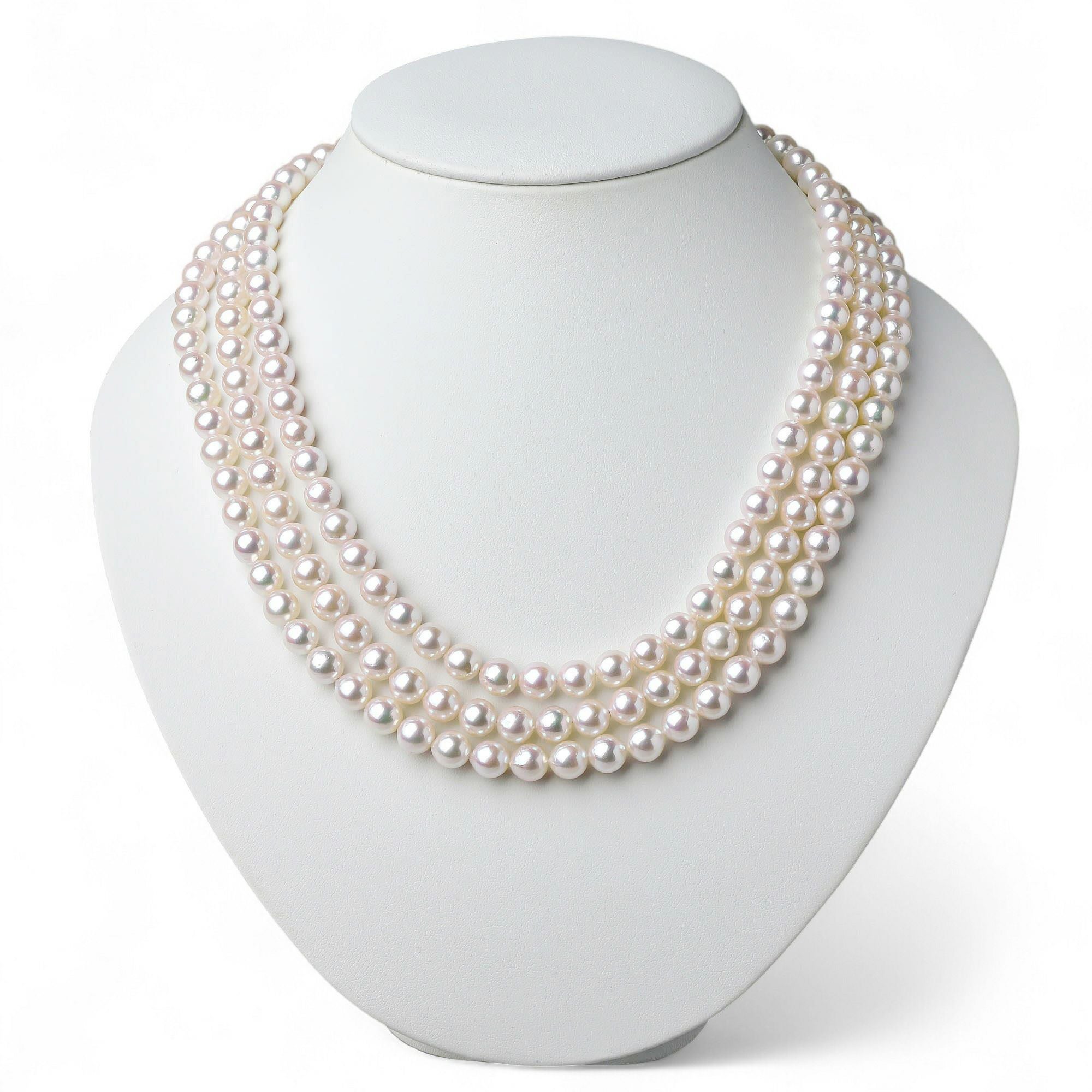 あこや真珠 3連 ネックレス7.5-8.0mm 多連 | 7.0-8.0mm
