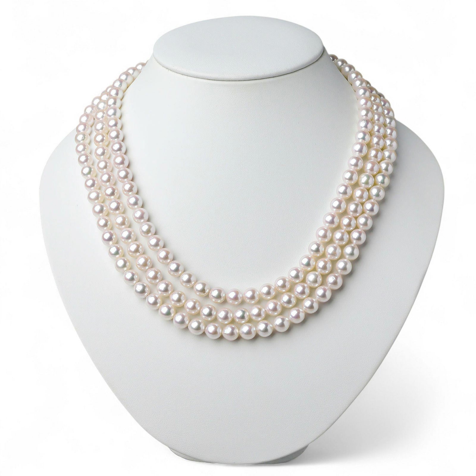 あこや真珠 3連ネックレス7.5-8.0mm
