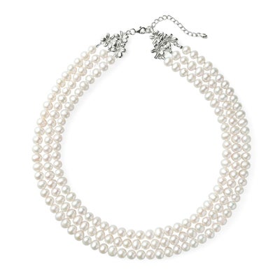 淡水真珠 3連ネックレス ジャッキーパール風 ホワイト系 6.5-7.0mm B～CC ポテト アジャスタークラスプ(silver) [n3](真珠 ネックレス）（パーティ フォーマル おしゃれ）6月誕生石