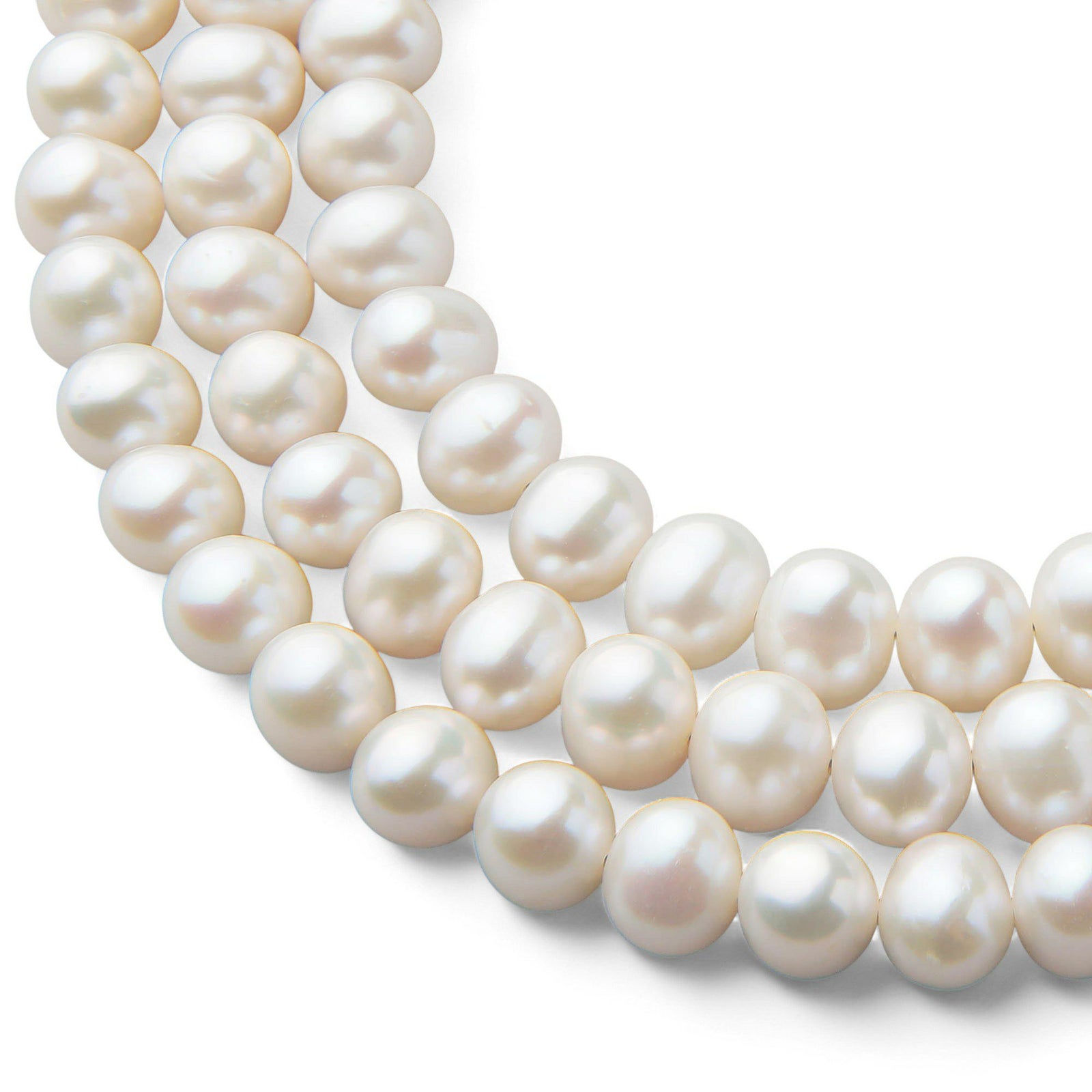 淡水真珠 3連ネックレス ジャッキーパール風 ホワイト系 6.5-7.0mm B～CC ポテト アジャスタークラスプ(silver) [n3](真珠 ネックレス）（パーティ フォーマル おしゃれ）6月誕生石