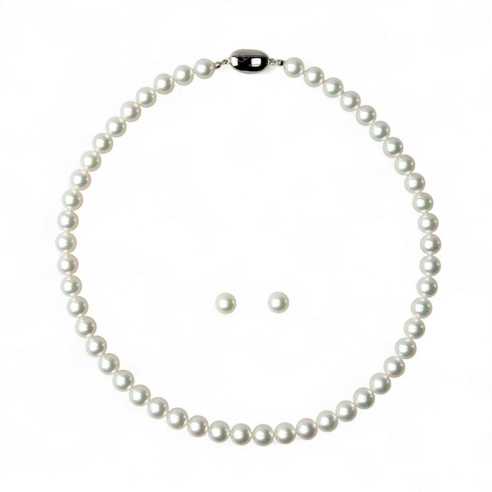 オーロラ花珠真珠 無調色 ネックレス 2点セット 8.0-8.5mm ホワイト系(ナチュラル) ≪ハイクオリティ花珠≫ 高品質 AAA  花珠鑑別書付  パールネックレス パールピアス イヤリング [n5]（真珠ネックレス アコヤ真珠 本真珠）