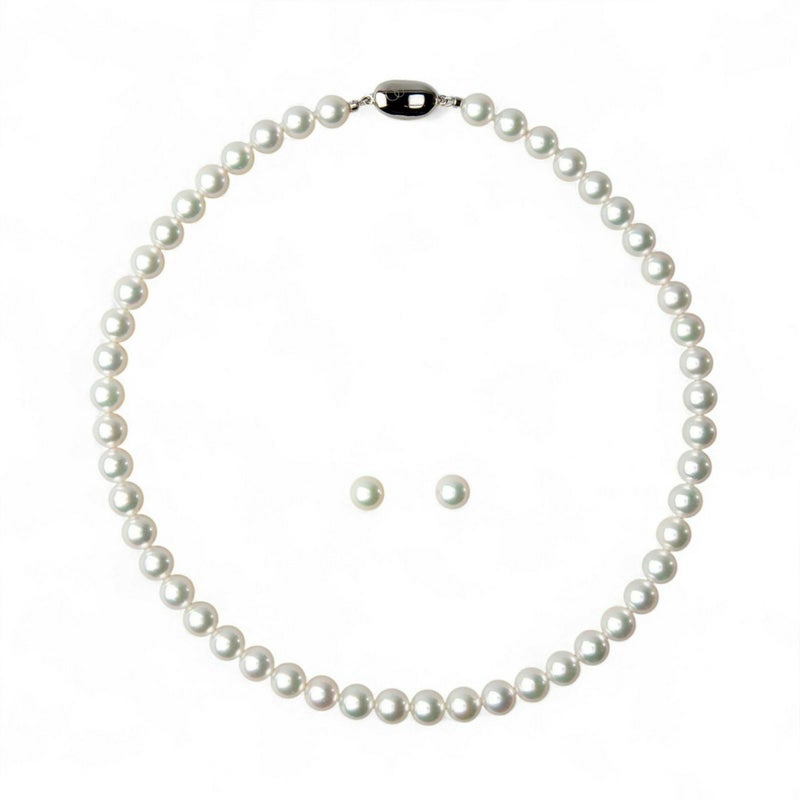 オーロラ花珠真珠 無調色 ネックレス 2点セット 8.0-8.5mm ホワイト系(ナチュラル) ≪ハイクオリティ花珠≫ 高品質 AAA  花珠鑑別書付  パールネックレス パールピアス イヤリング [n5]（真珠ネックレス アコヤ真珠 本真珠）