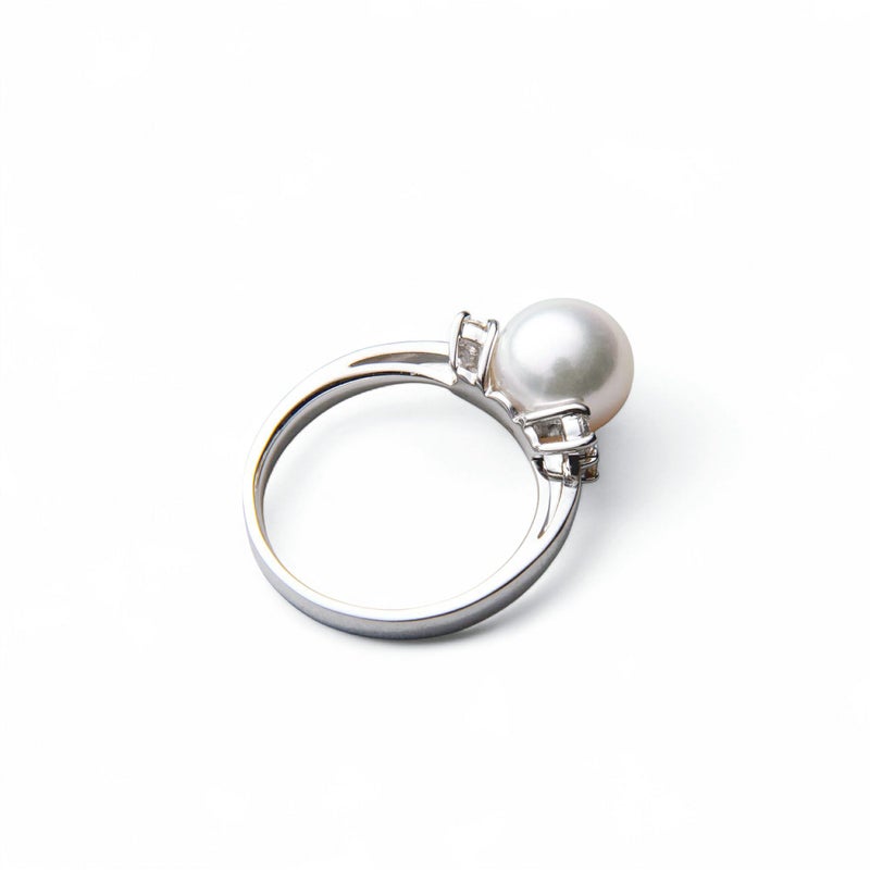 オーロラ花珠真珠 鑑別書付 鑑別書付 ダイヤ4石 パールリング（指輪） ホワイト系 8.5-9.0mm AAA  0.23ct Pt900 プラチナ[n4][高品質 プレミアム]（真珠 リング アコヤ真珠）（冠婚葬祭 フォーマル 結婚式）