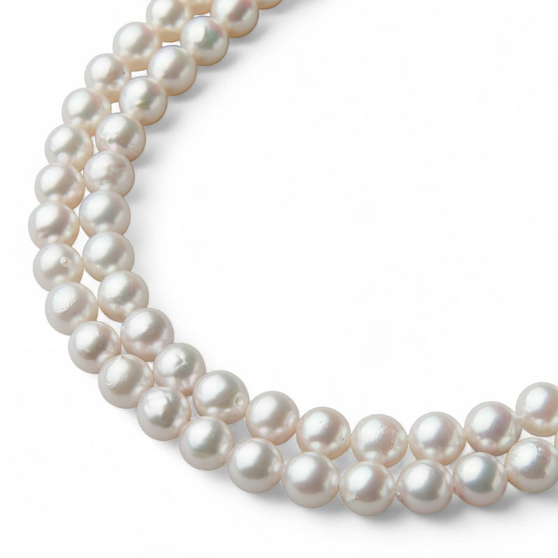 あこや真珠 ロングパールネックレス 120cm ホワイト系 7.5-8.0mm B～CB～CB～C  ラウンド～セミラウンド クラスプなし [n2][120cm ロング]（真珠 ネックレス）（フォーマル パーティ 入学式 卒業式）