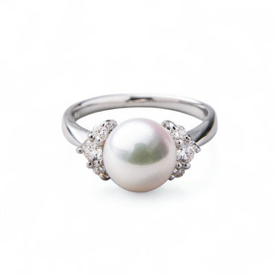 オーロラ花珠真珠 鑑別書付 華やかダイヤ パールリング（指輪） ホワイト系 8.5-9.0mm 0.26ct AAA Pt900 プラチナ[n4][高品質 プレミアム]（真珠 リング アコヤ真珠）（冠婚葬祭 フォーマル 結婚式）