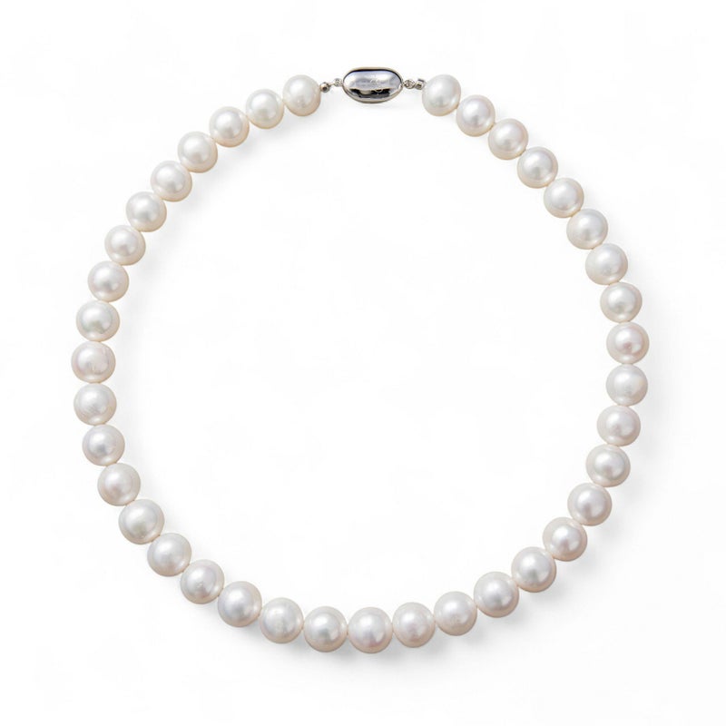 希少な大珠◇ 淡水真珠 パールネックレス ホワイト系 10.5-11.5mm 超大珠 A～BC  セミラウンド～オーバル　ビーンズクラスプ(silver) [n3] （本真珠 ネックレス）（冠婚葬祭 フォーマル 入学式 卒業式 成人式）