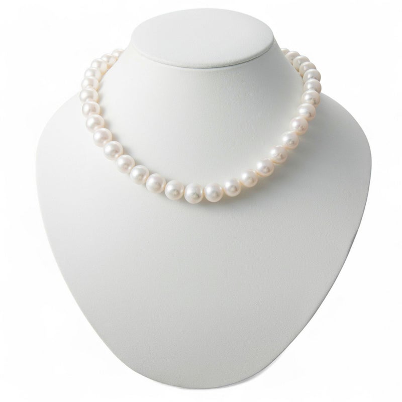 希少な大珠◇ 淡水真珠 パールネックレス ホワイト系 10.5-11.5mm 超大珠 A～BC  セミラウンド～オーバル　ビーンズクラスプ(silver) [n3] （本真珠 ネックレス）（冠婚葬祭 フォーマル 入学式 卒業式 成人式）
