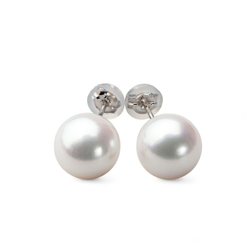 オーロラ花珠真珠 鑑別書付 スタッドパールピアス ホワイト系 9.0-9.5mm AAA Pt900 プラチナ 稀少な大珠 [n4][高品質 プレミアム]（53-5065）
