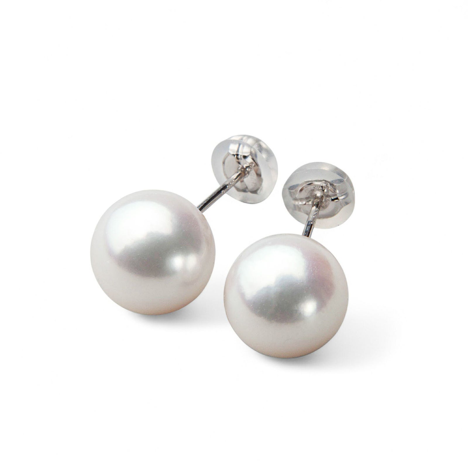 オーロラ花珠真珠 鑑別書付 スタッドパールピアス ホワイト系 9.0-9.5mm AAA Pt900 プラチナ 稀少な大珠 [n4][高品質 プレミアム]（53-5065）
