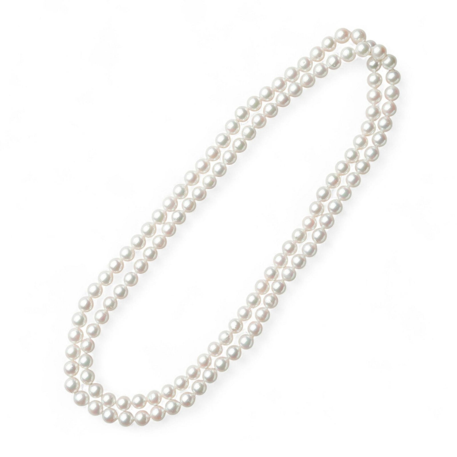 あこや真珠 ロングパールネックレス 100cm ホワイト系 7.5-8.0mm B～CB～CB～C  ラウンド～セミラウンド ノンクラスプ（クラスプなし）[n2][100cm ロング] （真珠 ネックレス）（フォーマル パーティ 入学式 卒業式）