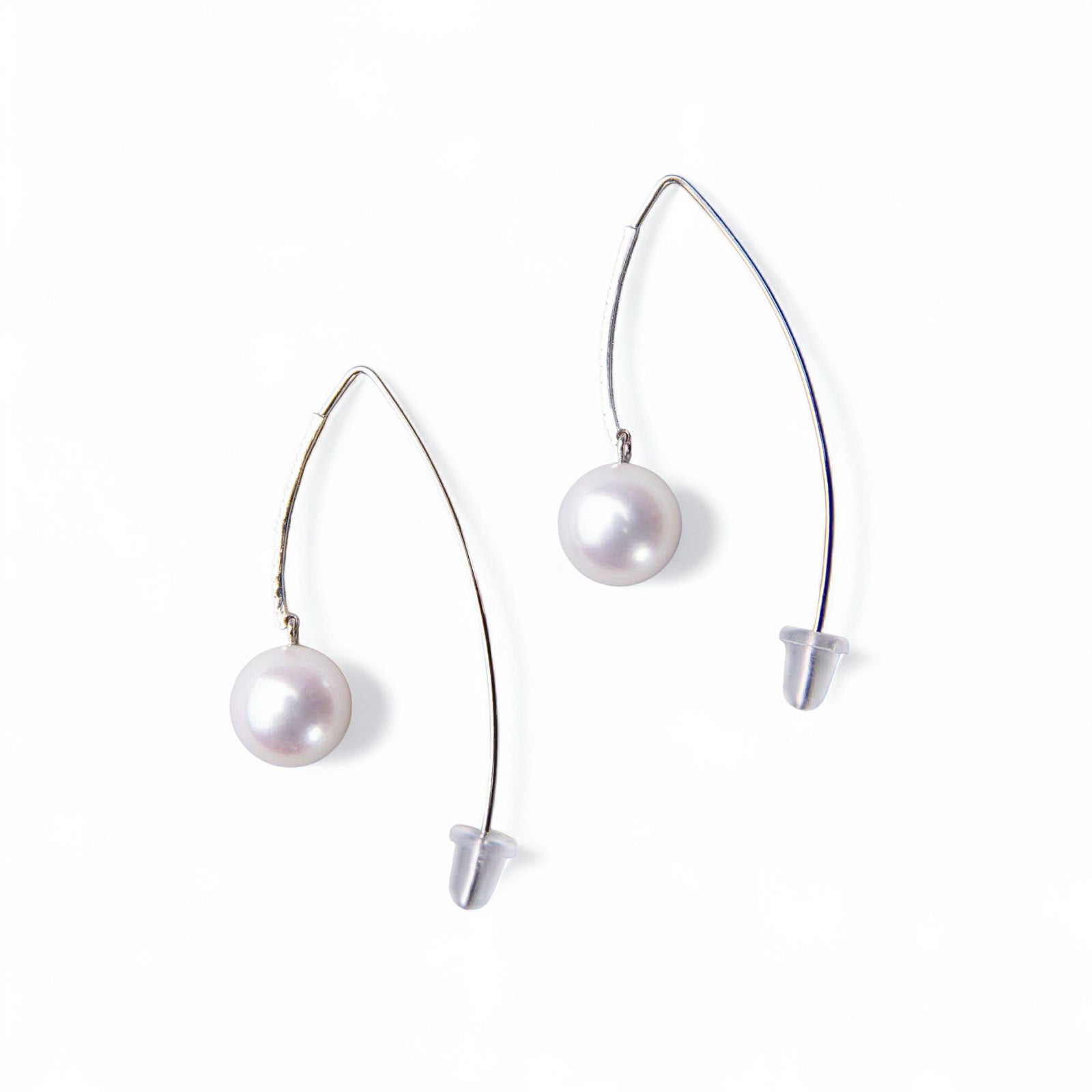 オーロラ花珠真珠 鑑別書付 ラインダイヤ マーキスフック パールピアス ホワイト系 8.5-9.0mm AAA  K18WG ホワイトゴールド 0.07ｃｔ×2　[n4][高品質 プレミアム]（真珠 ピアス）（フォーマル パーティ）