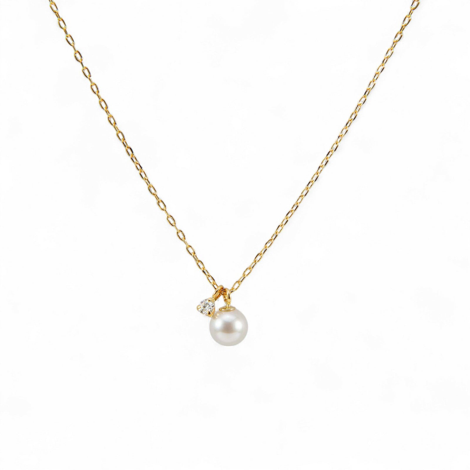 GINGERmirror(2017年春号)掲載★ K18/K18WG ベビーパール×一粒ダイヤモンド ネックレス ～Felice(フェリーチェ)～ あこや真珠 4.5-5.0mm 0.03ct 40cmチェーン[n4]（プレゼントにおすすめ）6月誕生石