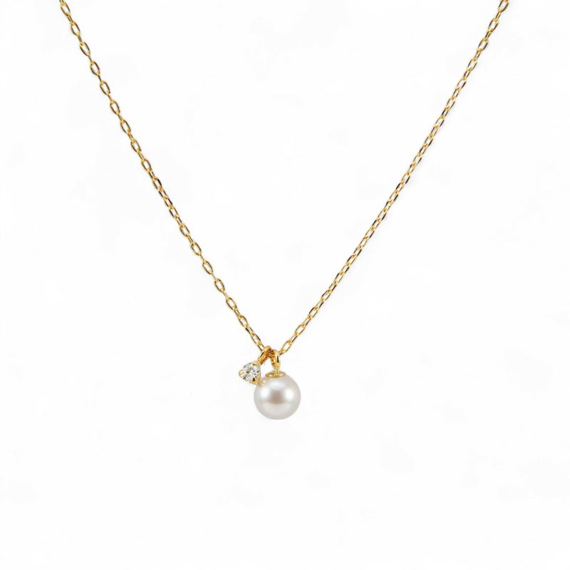 GINGERmirror(2017年春号)掲載★ K18/K18WG ベビーパール×一粒ダイヤモンド ネックレス ～Felice(フェリーチェ)～ あこや真珠 4.5-5.0mm 0.03ct 40cmチェーン[n4]（プレゼントにおすすめ）6月誕生石