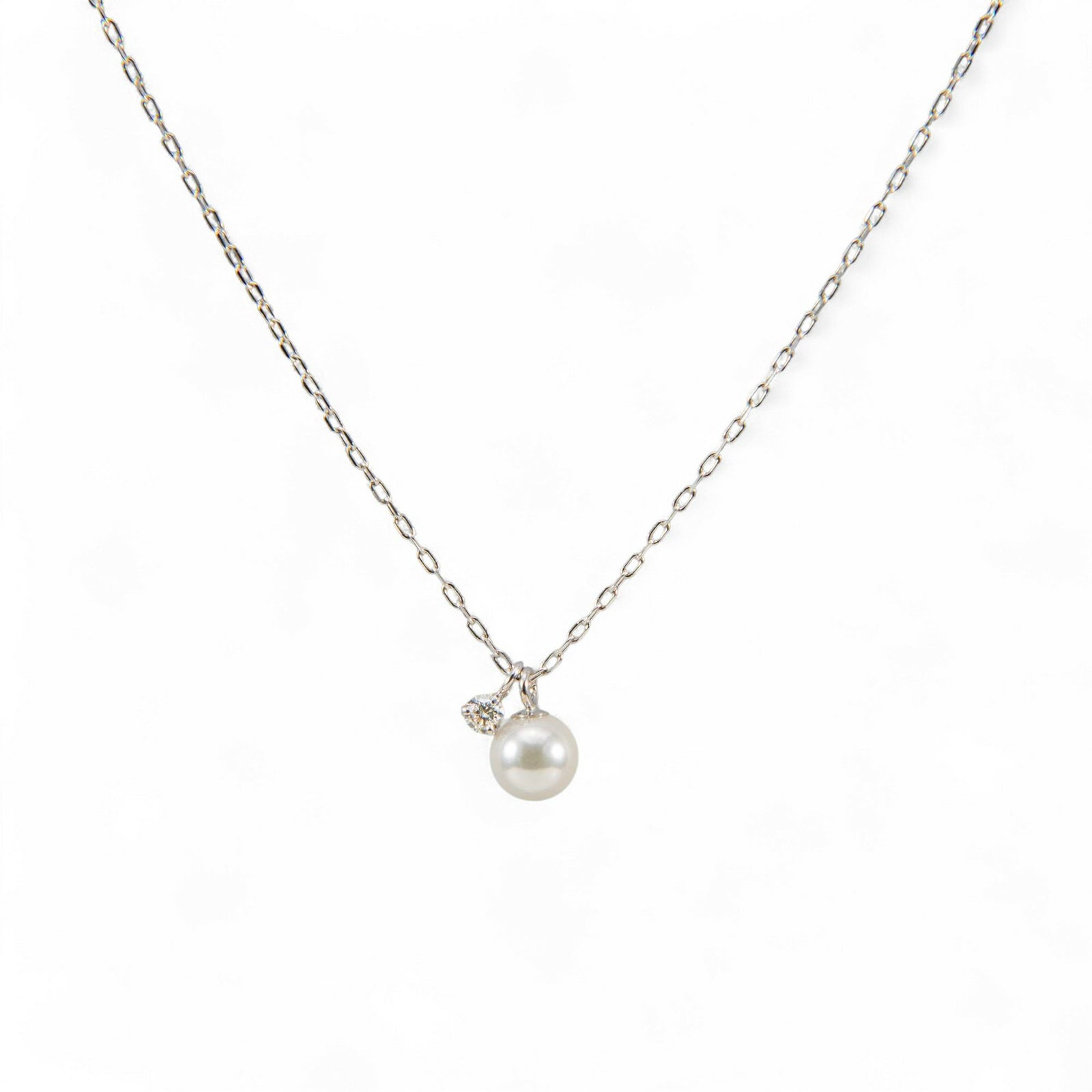 GINGERmirror(2017年春号)掲載★ K18/K18WG ベビーパール×一粒ダイヤモンド ネックレス ～Felice(フェリーチェ)～ あこや真珠 4.5-5.0mm 0.03ct 40cmチェーン[n4]（プレゼントにおすすめ）6月誕生石