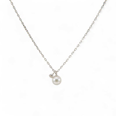 GINGERmirror(2017年春号)掲載★ K18/K18WG ベビーパール×一粒ダイヤモンド ネックレス ～Felice(フェリーチェ)～ あこや真珠 4.5-5.0mm 0.03ct 40cmチェーン[n4]（プレゼントにおすすめ）6月誕生石