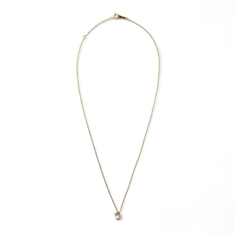 GINGERmirror(2017年春号)掲載★ K18/K18WG ベビーパール×一粒ダイヤモンド ネックレス ～Felice(フェリーチェ)～ あこや真珠 4.5-5.0mm 0.03ct 40cmチェーン[n4]（プレゼントにおすすめ）6月誕生石