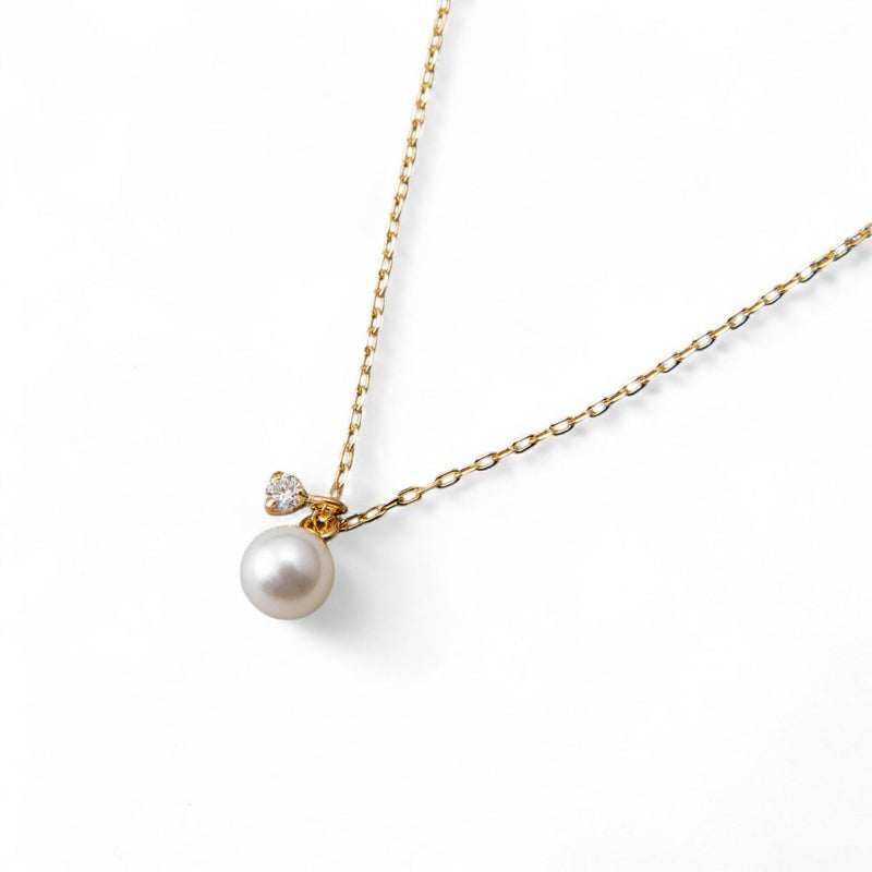 GINGERmirror(2017年春号)掲載★ K18/K18WG ベビーパール×一粒ダイヤモンド ネックレス ～Felice(フェリーチェ)～ あこや真珠 4.5-5.0mm 0.03ct 40cmチェーン[n4]（プレゼントにおすすめ）6月誕生石