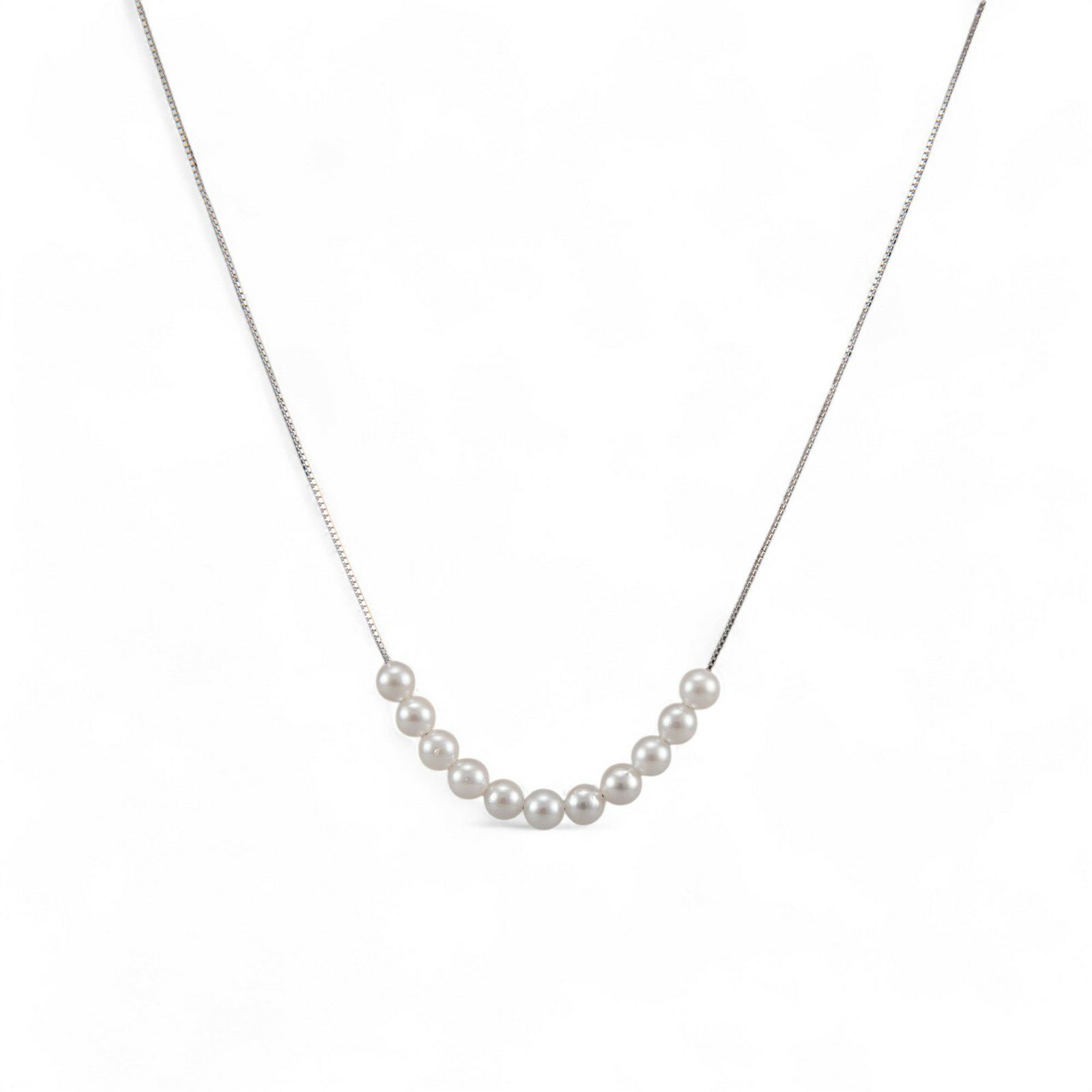 雑誌掲載★ K18/K18WG ベビーパール 11粒 スルーネックレス ～SMILEY(スマイリー)～ あこや真珠 ホワイト系 3.5-4.0mm ベネチアンチェーン 40cm[n4] (真珠 パール ネックレス ペンダント)（プレゼント スマイル ネックレス）6月誕生石