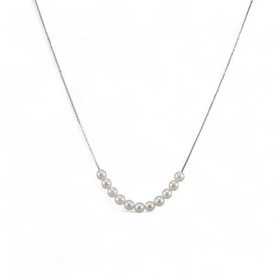 雑誌掲載★ K18/K18WG ベビーパール 11粒 スルーネックレス ～SMILEY(スマイリー)～ あこや真珠 ホワイト系 3.5-4.0mm ベネチアンチェーン 40cm[n4] (真珠 パール ネックレス ペンダント)（プレゼント スマイル ネックレス）6月誕生石