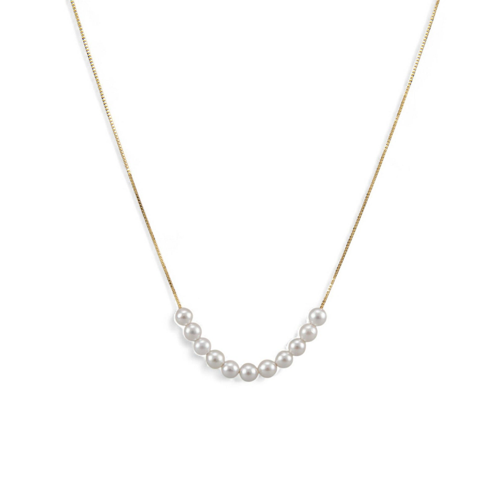 雑誌掲載★ K18/K18WG ベビーパール 11粒 スルーネックレス ～SMILEY(スマイリー)～ あこや真珠 ホワイト系 3.5-4.0mm ベネチアンチェーン 40cm[n4] (真珠 パール ネックレス ペンダント)（プレゼント スマイル ネックレス）6月誕生石