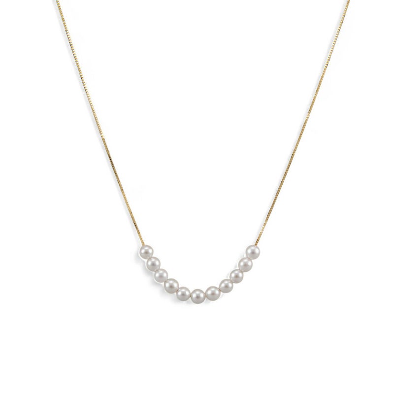 雑誌掲載★ K18/K18WG ベビーパール 11粒 スルーネックレス ～SMILEY(スマイリー)～ あこや真珠 ホワイト系 3.5-4.0mm ベネチアンチェーン 40cm[n4] (真珠 パール ネックレス ペンダント)（プレゼント スマイル ネックレス）6月誕生石