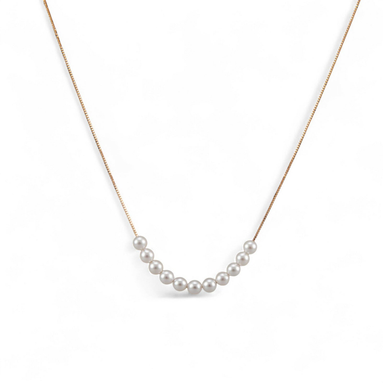 雑誌掲載★ K18/K18WG ベビーパール 11粒 スルーネックレス ～SMILEY(スマイリー)～ あこや真珠 ホワイト系 3.5-4.0mm ベネチアンチェーン 40cm[n4] (真珠 パール ネックレス ペンダント)（プレゼント スマイル ネックレス）6月誕生石