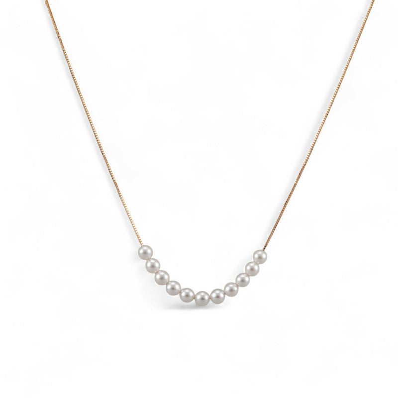 雑誌掲載★ K18/K18WG ベビーパール 11粒 スルーネックレス ～SMILEY(スマイリー)～ あこや真珠 ホワイト系 3.5-4.0mm ベネチアンチェーン 40cm[n4] (真珠 パール ネックレス ペンダント)（プレゼント スマイル ネックレス）6月誕生石