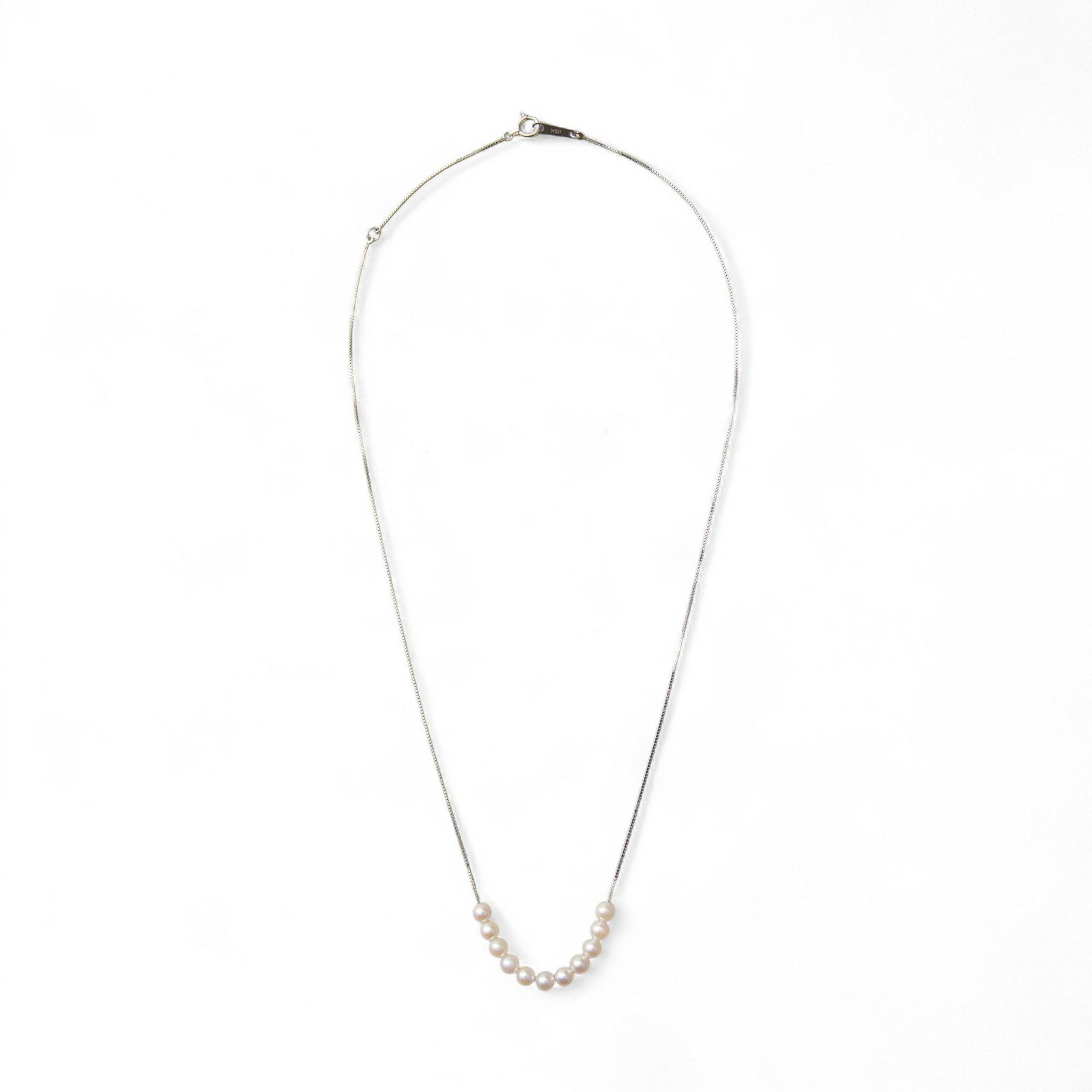 雑誌掲載★ K18/K18WG ベビーパール 11粒 スルーネックレス ～SMILEY(スマイリー)～ あこや真珠 ホワイト系 3.5-4.0mm ベネチアンチェーン 40cm[n4] (真珠 パール ネックレス ペンダント)（プレゼント スマイル ネックレス）6月誕生石